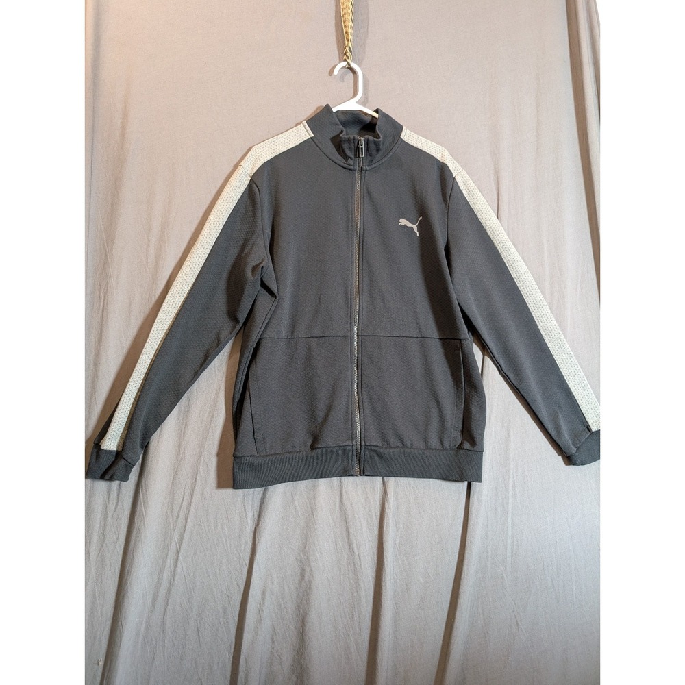 Puma Jacket Mens L Gray White Track Full Zip Logo Athletic Sportswear Classic